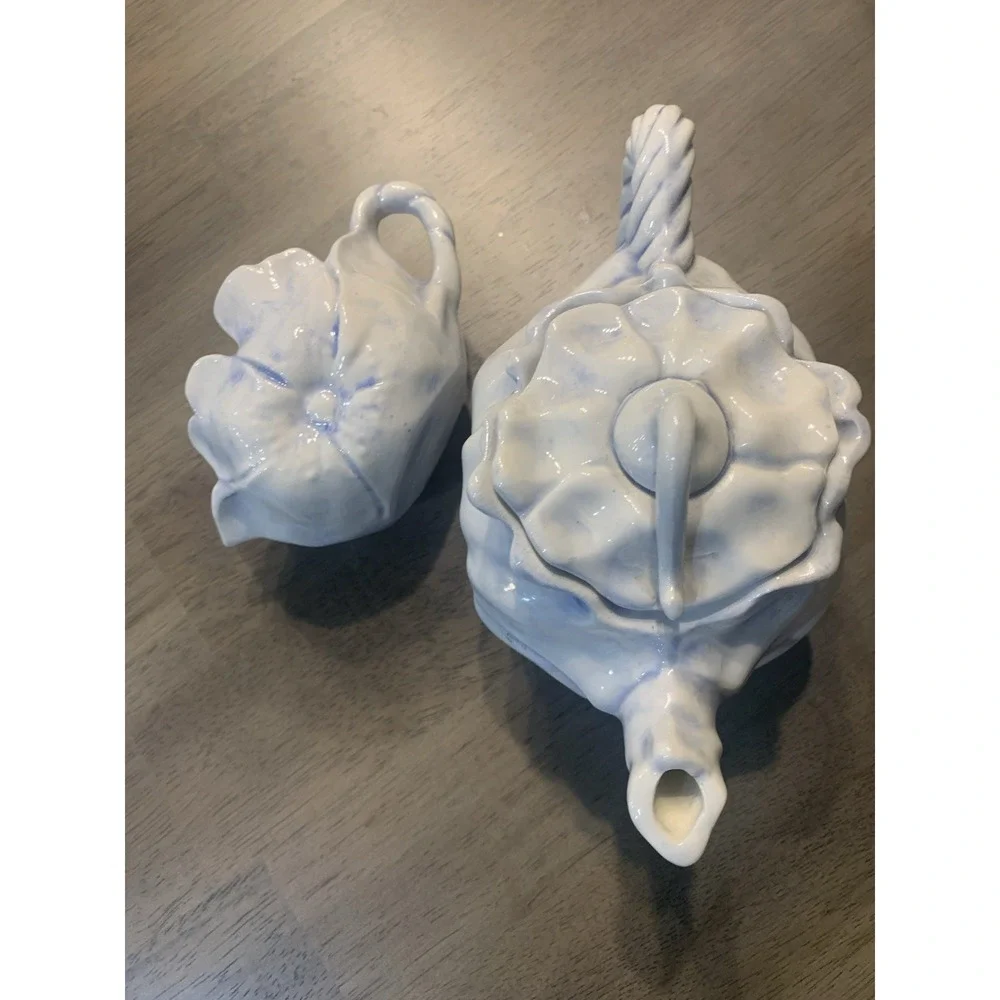 Vintage Tea Pot‎ Crafts Porcelain blue Poppy Flower Teapot set.